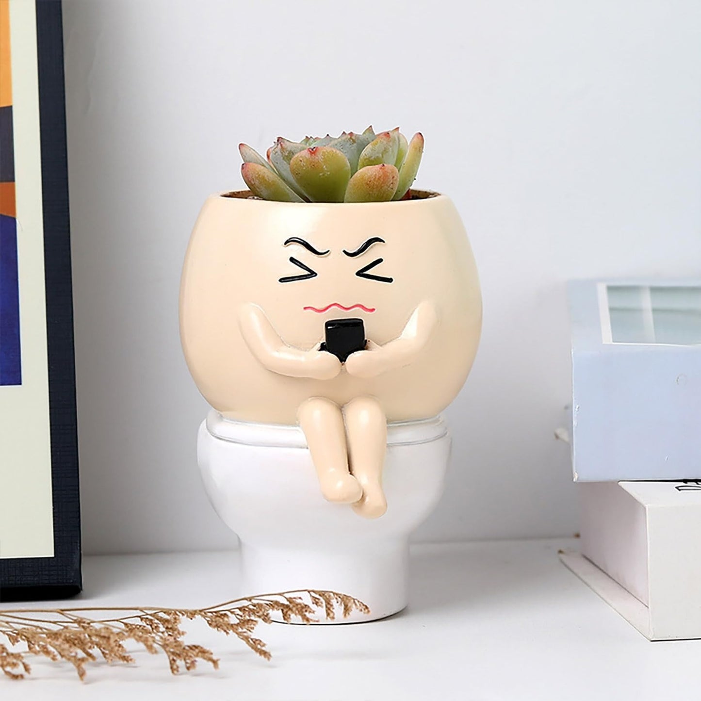 Funny Face Planters Toilet Pots for Indoor Plants, Cute Face Head Planters, Quirky Planters for Succulents, Ideal Gift for Home, Office, Christmas