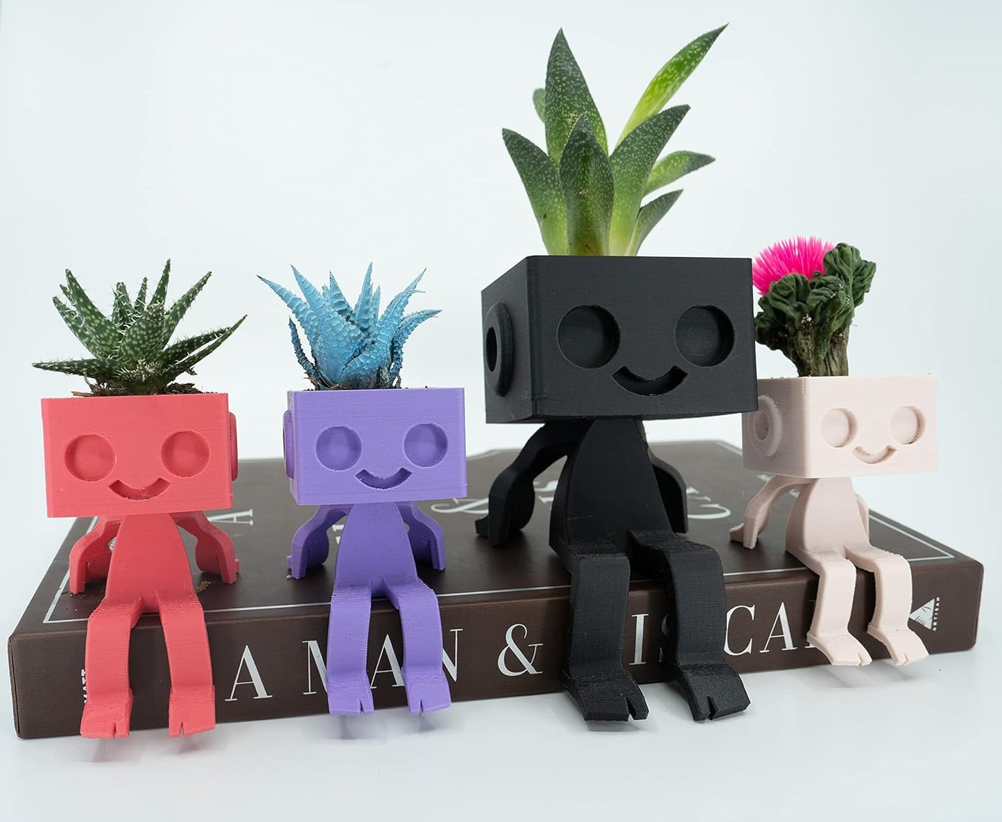 Shelf Sitter Robot Planter, Robbie the Robot Planter, Succulent Pot (Large, Black)