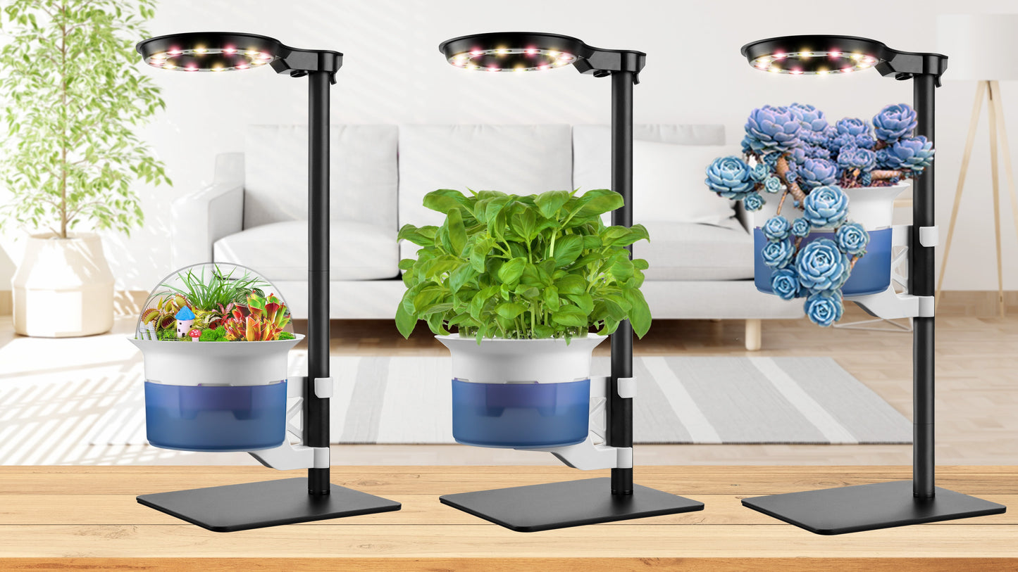 Smart Venus Terrarium Kit with Metal Stand, Self-Watering Planters for Indoor Plants, Smart Planter with Grow Light and Timer for Succulents, Herbs, and Greenery