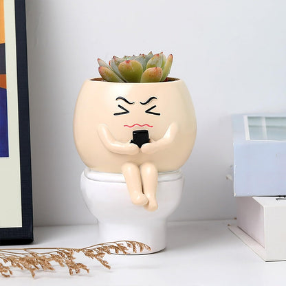Funny Face Planters Toilet Pots for Indoor Plants, Cute Face Head Planters, Quirky Planters for Succulents, Ideal Gift for Home, Office, Christmas