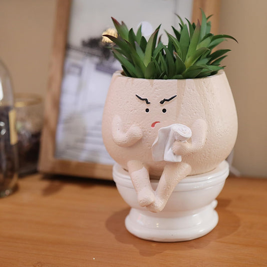 Funny Face Planters Toilet Pots for Indoor Plants, Cute Face Head Planters, Quirky Planters for Succulents, Ideal Gift for Home, Office, Christmas
