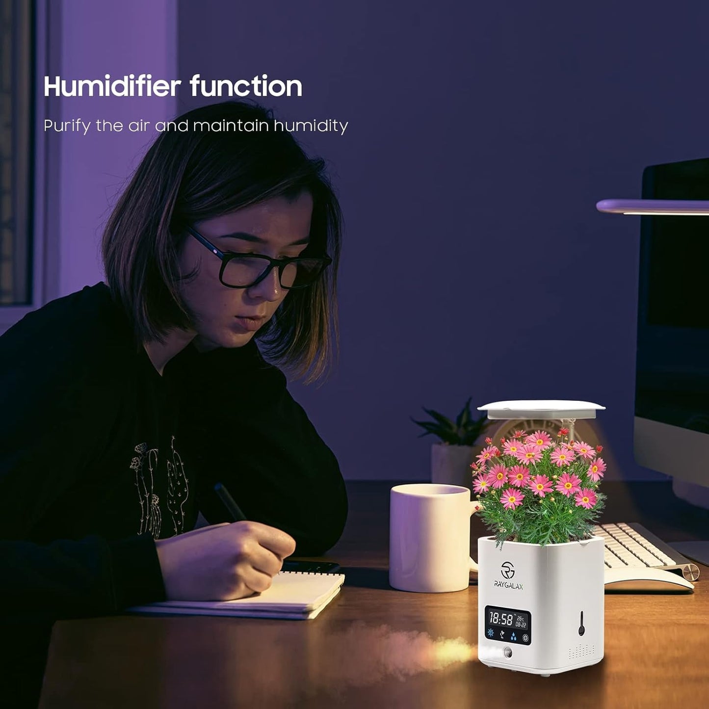 Smart Planter Pot for Indoor Plants, 4x4 Inch Self-Watering Pots, Indoor Garden Grow Light with LED Table Lamp, Automatic Humidifier, Kit