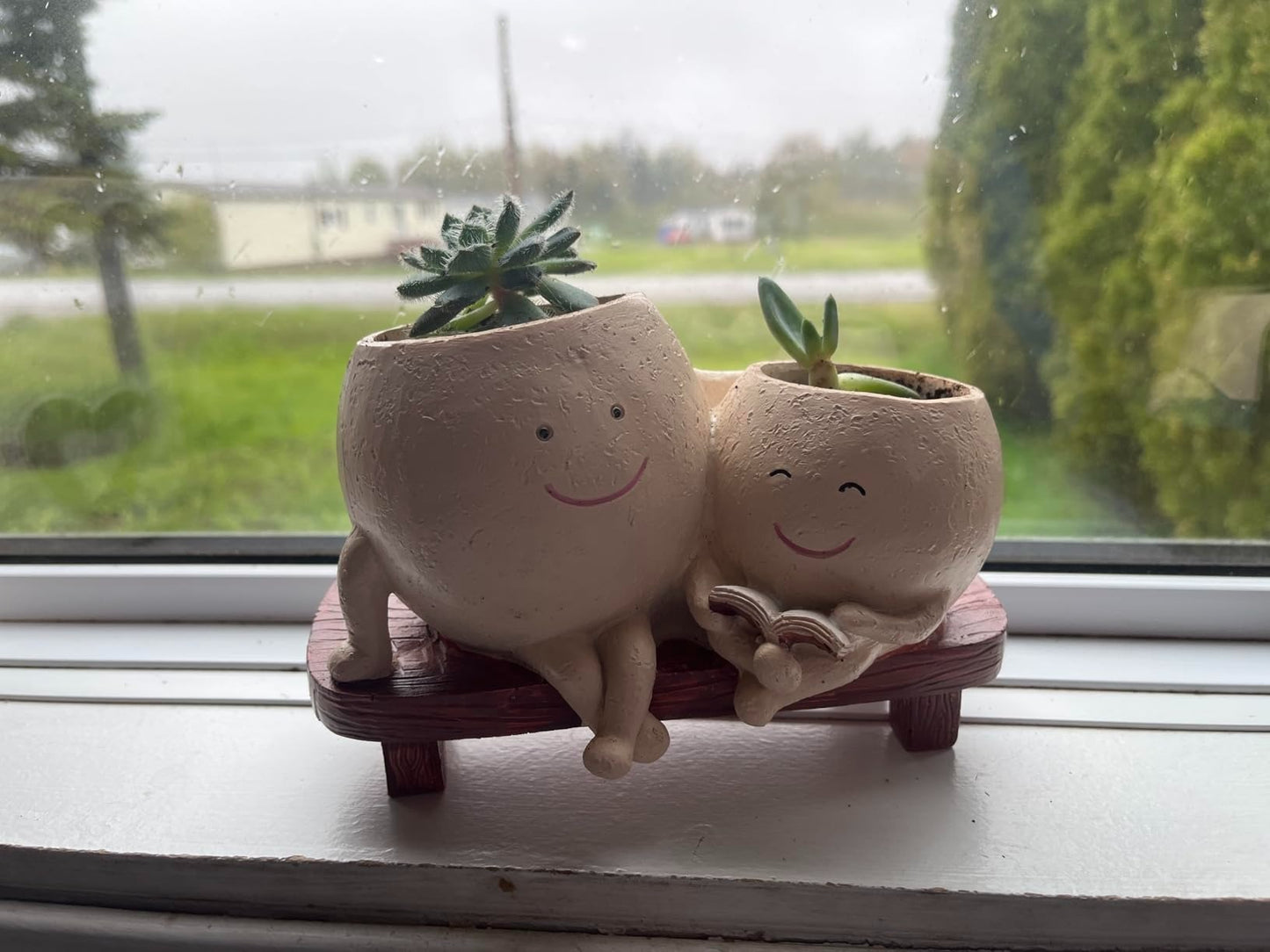 Smily Resin Flower Head Planter Pot Indoor Outdoor Unique Succulent Chair Gift Idea for Mother Father and Thank You Christmas with Drainage Hole