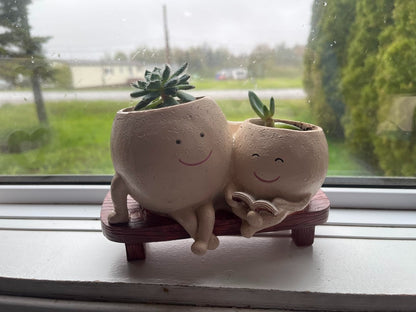 Smily Resin Flower Head Planter Pot Indoor Outdoor Unique Succulent Chair Gift Idea for Mother Father and Thank You Christmas with Drainage Hole