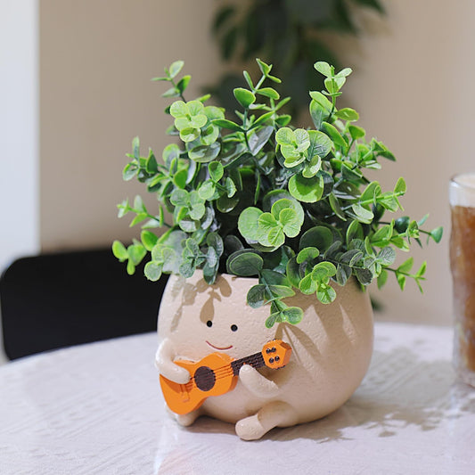 Face Plant Pots for Indoor Plants, Cute Guitar Planter, Smiley Face Planters
