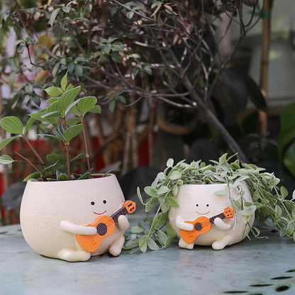 Face Plant Pots for Indoor Plants, Cute Guitar Planter, Smiley Face Planters