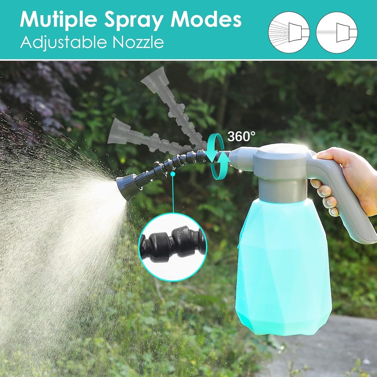 0.5 Gallon Electric Spray Bottle for Indoor/Outdoor Plants, 2L Automatic Watering Can, Rechargeable Battery Powered Mister with Adjustable Nozzle for Garden,