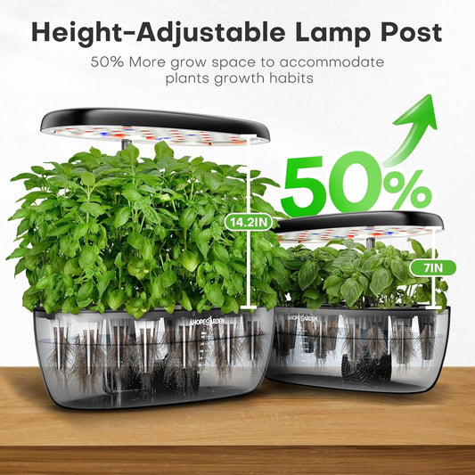 Ahopegarden Indoor Garden Hydroponic Growing System: 12 Pods Plant Germination Kit Garden Kit Grow Lamp Countertop with LED Grow Light Hydroponic Planter